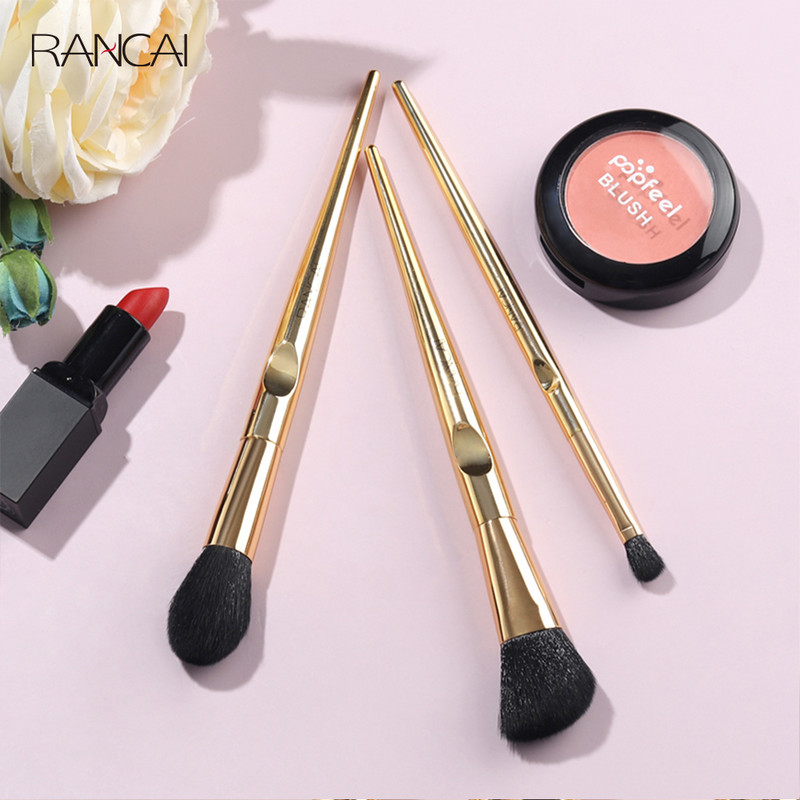RANCAI 3 PCS meigipintslite komplekt Kuldne kontuuripuuder põsepuna lauvärv Esiletõstja pintsel Kosmeetika segav detail Make Up Beauty