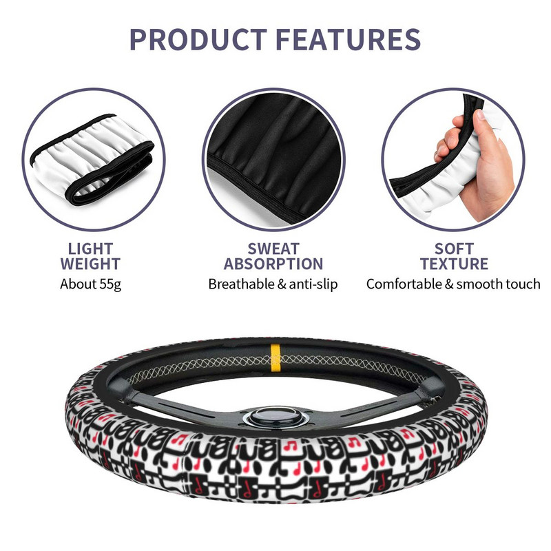 38cm Κάλυμμα τιμονιού αυτοκινήτου Μοτίβο μουσικής νότας Universal Music Lover Auto Decoration Elastische Car Accessories