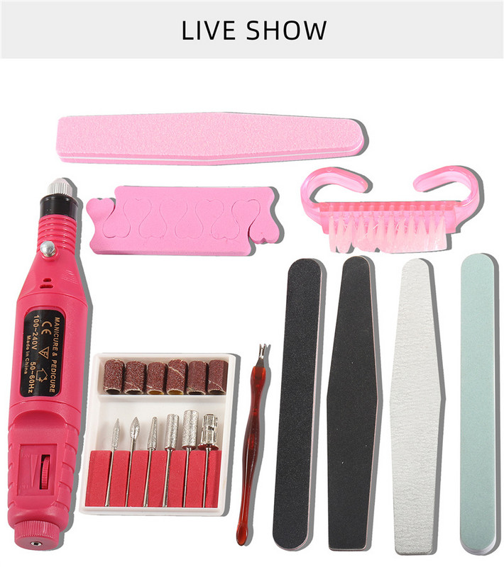 Nagų manikiūro rinkinys USB šlifuoklis Nagų rasp poliravimo juostelės dulkių šepetėlių rinkinys iš 10 vnt.
