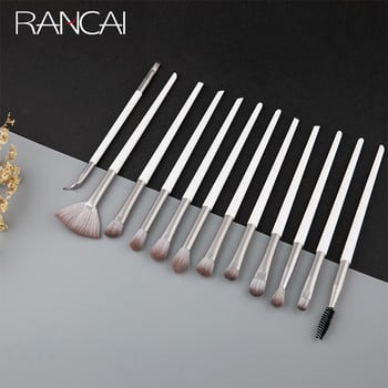 RANCAI 12PCS Четки за сенки за грим Четка за смесване на вежди Четка за очна линия Вълна Коса Малка четка за ветрило Козметичен инструмент