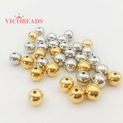 Sudraba krāsa Zelta tonis pārklājuma materiāls akrils Sveķi Smooth Round Ball Spacer Chunky krelles DIY aksesuāri roku darbs krelles