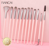 RANCAI 12tk Professionaalsed meigipintslid Roosa värvi lauvärvide jumestuspintslite komplekt Blending Eyeliner Brow Fan Cosmetic tööriistakomplektid
