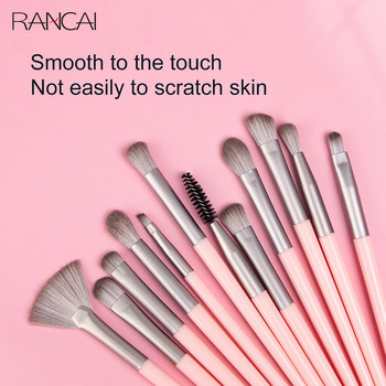 RANCAI 12 τμχ Επαγγελματικά πινέλα μακιγιάζ Ροζ χρώμα Σετ πινέλων για σκιές ματιών με συνδυασμό ματιών βεντιλατέρ καλλυντικών εργαλείων