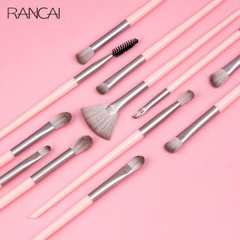 RANCAI 12 τμχ Επαγγελματικά πινέλα μακιγιάζ Ροζ χρώμα Σετ πινέλων για σκιές ματιών με συνδυασμό ματιών βεντιλατέρ καλλυντικών εργαλείων