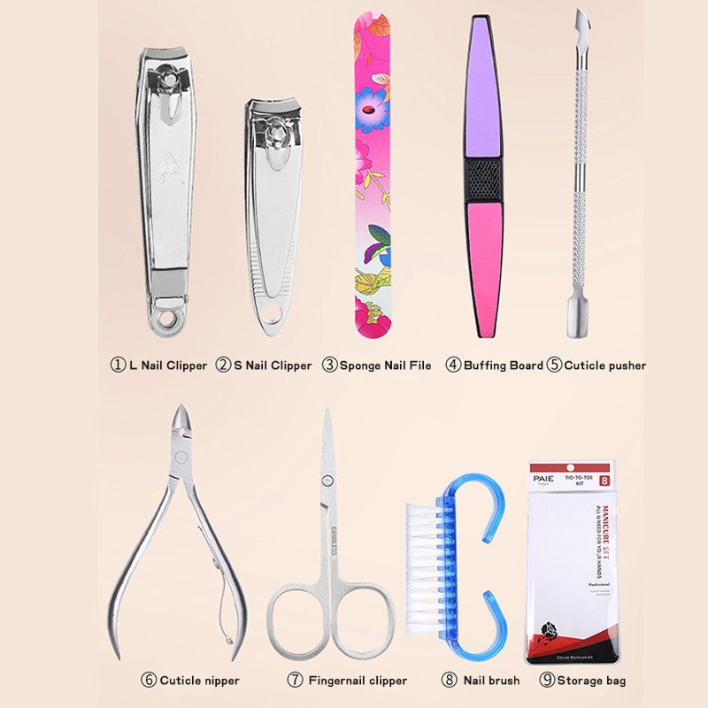 Σετ νυχιών 8 τεμαχίων τέχνης λίμες άμμου Buffer με σφουγγαράκι βούρτσα για νύχια ψαλίδι και σετ μανικιούρ σετ μανικιούρ γέλης UV Εργαλεία βερνικιού