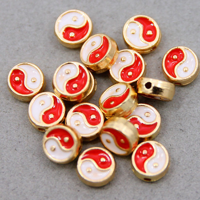 10tk 8mm Kahepoolne email Yin yang Vahetükk Lahtised helmed ehete valmistamiseks Käevõru kaelakee Kõrvarõngad Aksessuaarid