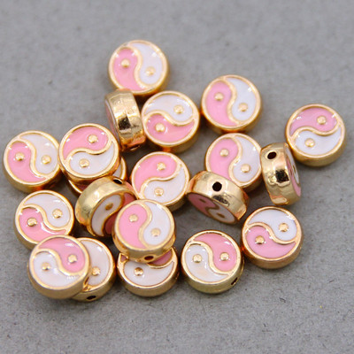 10tk 8mm Kahepoolne email Yin yang Vahetükk Lahtised helmed ehete valmistamiseks Käevõru kaelakee Kõrvarõngad Aksessuaarid