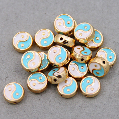 10tk 8mm Kahepoolne email Yin yang Vahetükk Lahtised helmed ehete valmistamiseks Käevõru kaelakee Kõrvarõngad Aksessuaarid