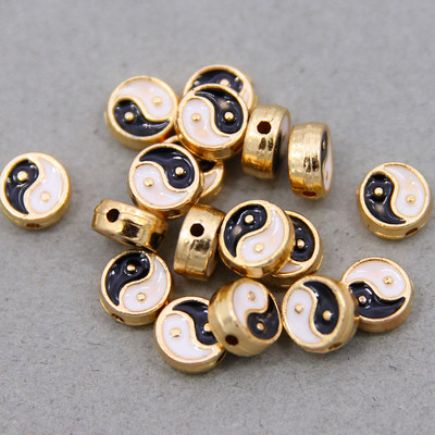 10tk 8mm Kahepoolne email Yin yang Vahetükk Lahtised helmed ehete valmistamiseks Käevõru kaelakee Kõrvarõngad Aksessuaarid