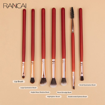 RANCAI 7Pcs Комплект червени четки за грим Основа за сенки за очи Вежди Четка за мигли Мек синтетичен косъм за лице Красота Козметични инструменти