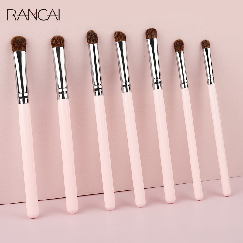 RANCAI Set de pensule cosmetice pentru machiaj pentru ochi 7 buc Perie pentru fard de pleoape din păr de ponei pentru amestecarea sprâncenelor Crema de gene Kit de corector Frumusețe