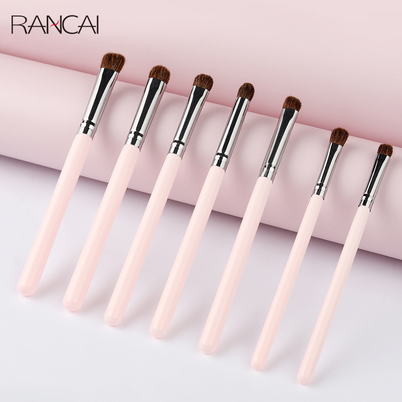 RANCAI Set de pensule cosmetice pentru machiaj pentru ochi 7 buc Perie pentru fard de pleoape din păr de ponei pentru amestecarea sprâncenelor Crema de gene Kit de corector Frumusețe