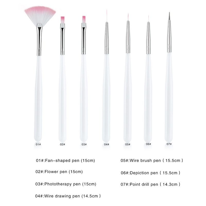 RANCAI küünekunsti pintslid geellaki jaoks 7 tk / komplekt UV-täppidega maalimiseks joonistuspliiatsi küüneots ilu maniküüri küünte tarvikud