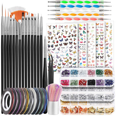 Nail Art Set Alat Ornament Set 15 oslikanih olovaka Dot Dril Olovke Zlatna folija Papir Zlatne niti Naljepnice Komplet za nokte Profesionalni set