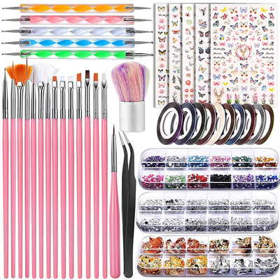 Nail Art Set Alat Ornament Set 15 oslikanih olovaka Dot Dril Olovke Zlatna folija Papir Zlatne niti Naljepnice Komplet za nokte Profesionalni set
