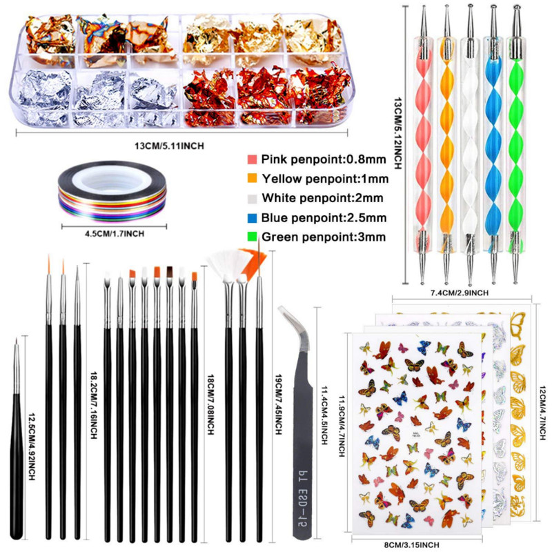 Nail Art Set Alat Ornament Set 15 oslikanih olovaka Dot Dril Olovke Zlatna folija Papir Zlatne niti Naljepnice Komplet za nokte Profesionalni set