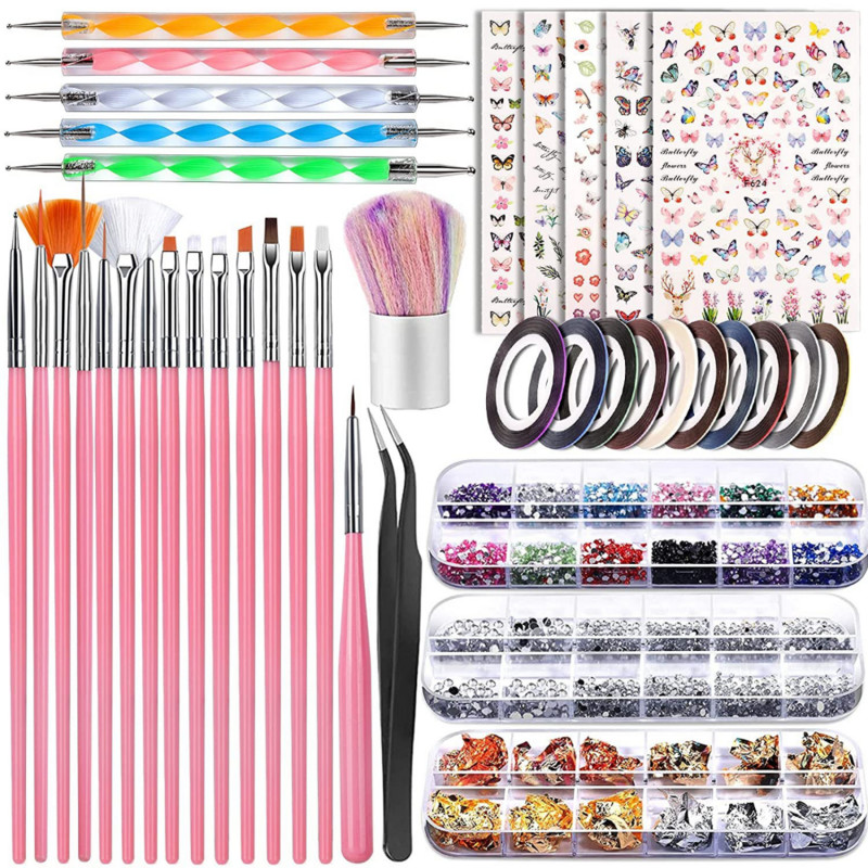 Nail Art Set Alat Ornament Set 15 oslikanih olovaka Dot Dril Olovke Zlatna folija Papir Zlatne niti Naljepnice Komplet za nokte Profesionalni set