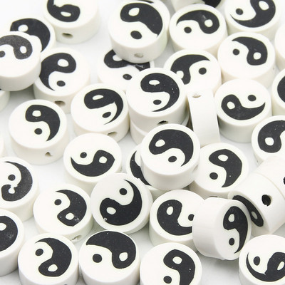 20/50/100Pcs10mm Τάι Τσι Στρογγυλός Πηλός Πολυμερής Αποστάτης Χάντρες Γιν Γιανγκ για Αξεσουάρ κολιέ βραχιολιών κατασκευής κοσμημάτων