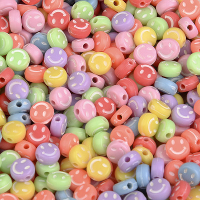 7x4mm 100 τμχ Αστείες ακρυλικές χάντρες Smiley Στρογγυλές χάντρες έκφρασης προσώπου για κοσμήματα που κατασκευάζουν DIY Αξεσουάρ κολιέ βραχιολιών