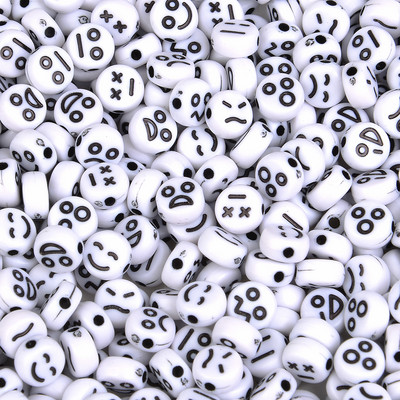 7x4mm 100 τμχ Αστείες ακρυλικές χάντρες Smiley Στρογγυλές χάντρες έκφρασης προσώπου για κοσμήματα που κατασκευάζουν DIY Αξεσουάρ κολιέ βραχιολιών