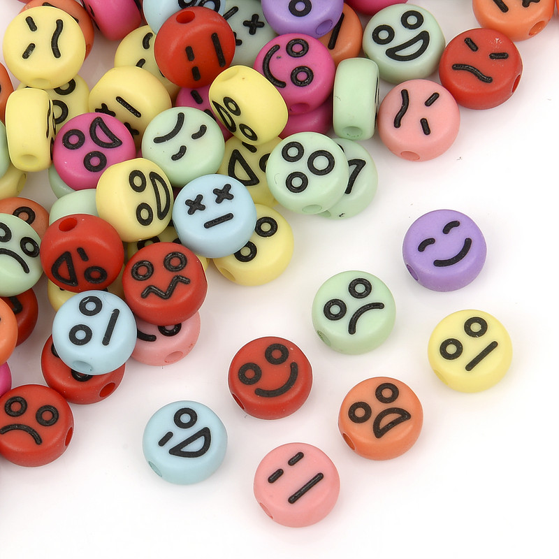 7x4mm 100 τμχ Αστείες ακρυλικές χάντρες Smiley Στρογγυλές χάντρες έκφρασης προσώπου για κοσμήματα που κατασκευάζουν DIY Αξεσουάρ κολιέ βραχιολιών