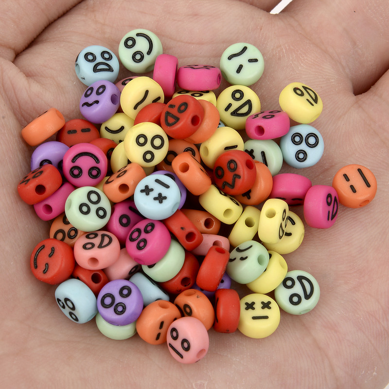 7x4mm 100 τμχ Αστείες ακρυλικές χάντρες Smiley Στρογγυλές χάντρες έκφρασης προσώπου για κοσμήματα που κατασκευάζουν DIY Αξεσουάρ κολιέ βραχιολιών
