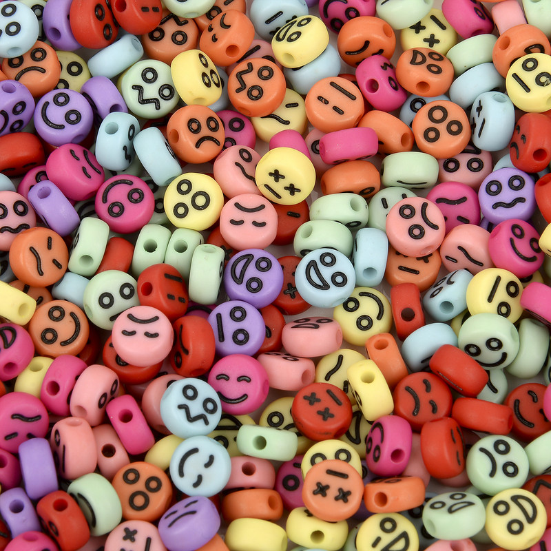 7x4mm 100 τμχ Αστείες ακρυλικές χάντρες Smiley Στρογγυλές χάντρες έκφρασης προσώπου για κοσμήματα που κατασκευάζουν DIY Αξεσουάρ κολιέ βραχιολιών