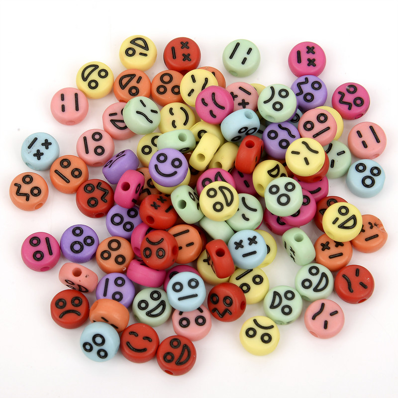 7x4mm 100 τμχ Αστείες ακρυλικές χάντρες Smiley Στρογγυλές χάντρες έκφρασης προσώπου για κοσμήματα που κατασκευάζουν DIY Αξεσουάρ κολιέ βραχιολιών
