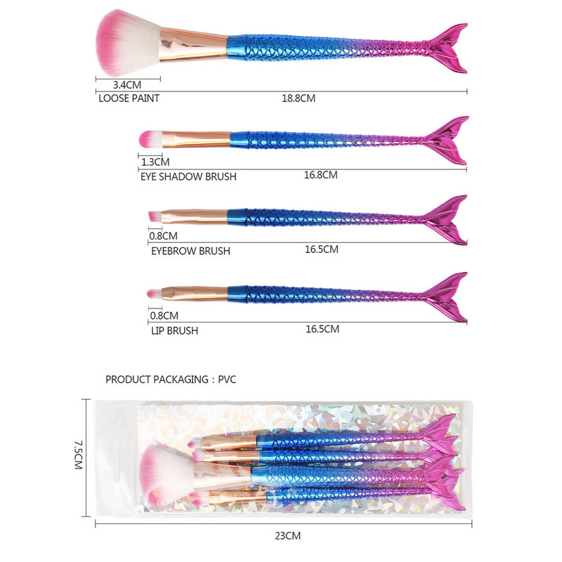 Νέα Hot 4 τμχ/σετ Super Soft Mermaid Brushes Makeup Facial Brush Soft Skin Friendly Smooth Touch Brushes for Makeup Grooming Tool