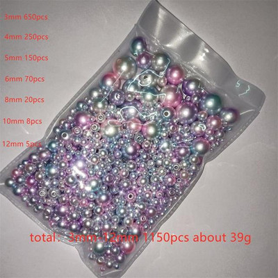 3-12mm segasuurus 1150tk Pärlvalge/ABS sirge auguga ümmargused imitatsioonplastist pärlid näputööks ja ehete valmistamiseks