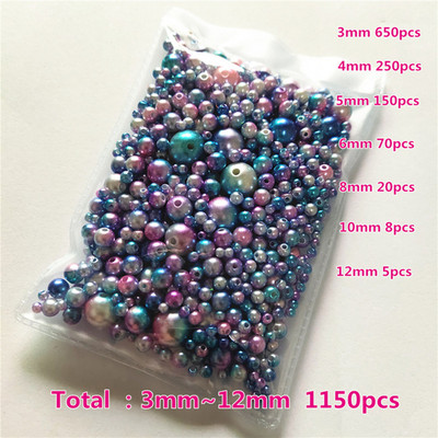 3-12mm segasuurus 1150tk Pärlvalge/ABS sirge auguga ümmargused imitatsioonplastist pärlid näputööks ja ehete valmistamiseks