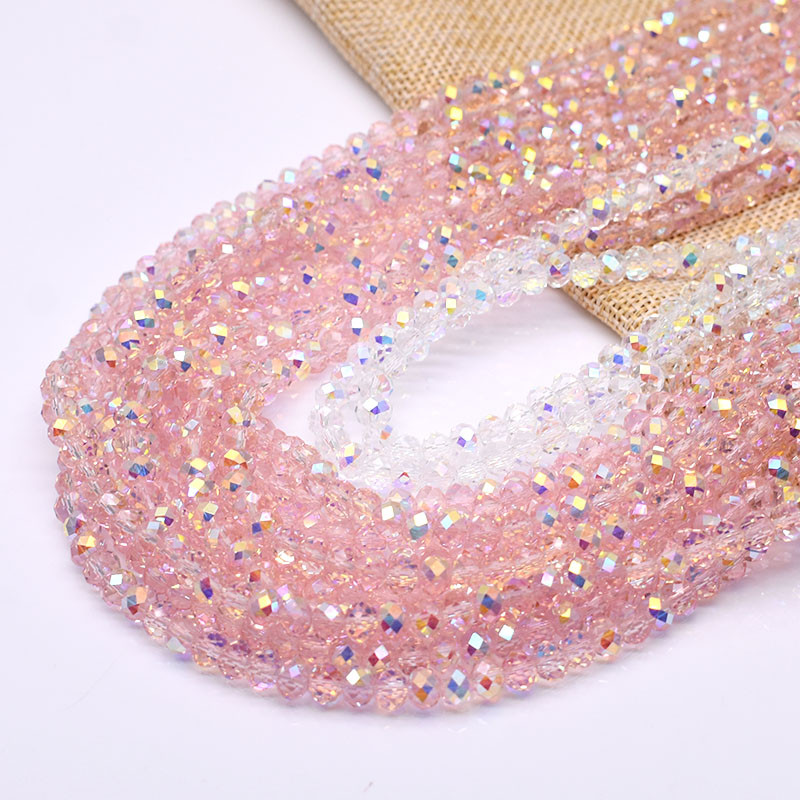 100% Αυθεντικές ροζ κρυστάλλινες χάντρες από γυαλί Νέα AB Χρώμα Κρυστάλλινες χάντρες Rondelle Faceted Loose Spacer Beads για την κατασκευή κοσμημάτων DIY