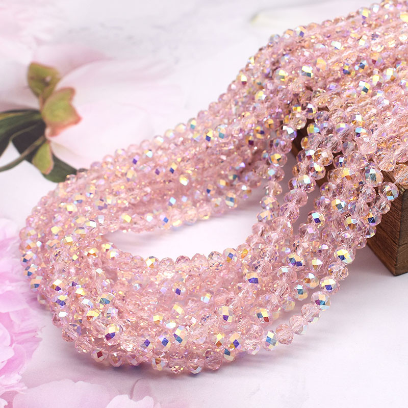 100% Αυθεντικές ροζ κρυστάλλινες χάντρες από γυαλί Νέα AB Χρώμα Κρυστάλλινες χάντρες Rondelle Faceted Loose Spacer Beads για την κατασκευή κοσμημάτων DIY