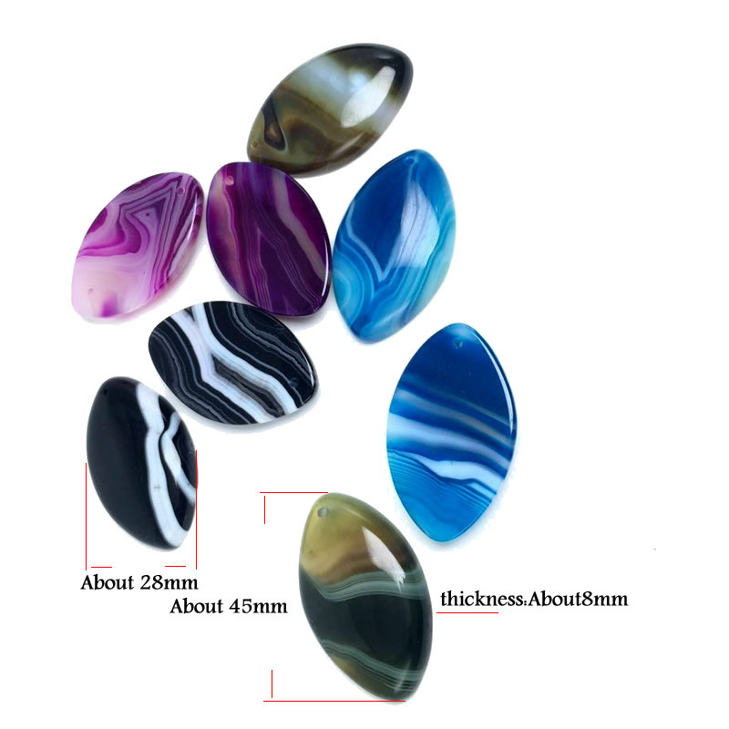 Természetes kő lila Zöld kék fekete Csíkos Achátok Gyöngyök Marquise Cabochons Kő medál 28x45mm Ékszerkészítéshez