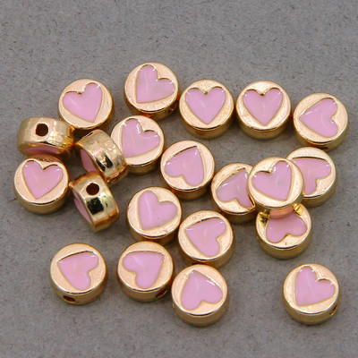 10 τμχ μικτές στρογγυλές μεταλλικές χάντρες από κράμα σμάλτου σε σχήμα καρδιάς, που χρησιμοποιούνται για την κατασκευή κοσμημάτων χειροποίητο DIY κολιέ βραχιόλι