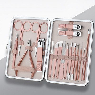 18 PCS Manicure Sets Pedicure Pusher Nail Files Leather Case Stainless Steel Nail Clippers Cuticle Scissors Pedicure Knife Set