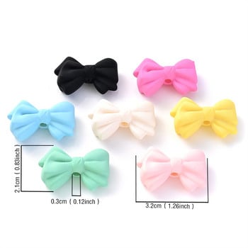 5Pcs 32x21mm Bow Knot Акрилни мъниста Матови цветни свободни дистанционни мъниста за изработка на бижута Направи си сам Колиета Гривни Аксесоари