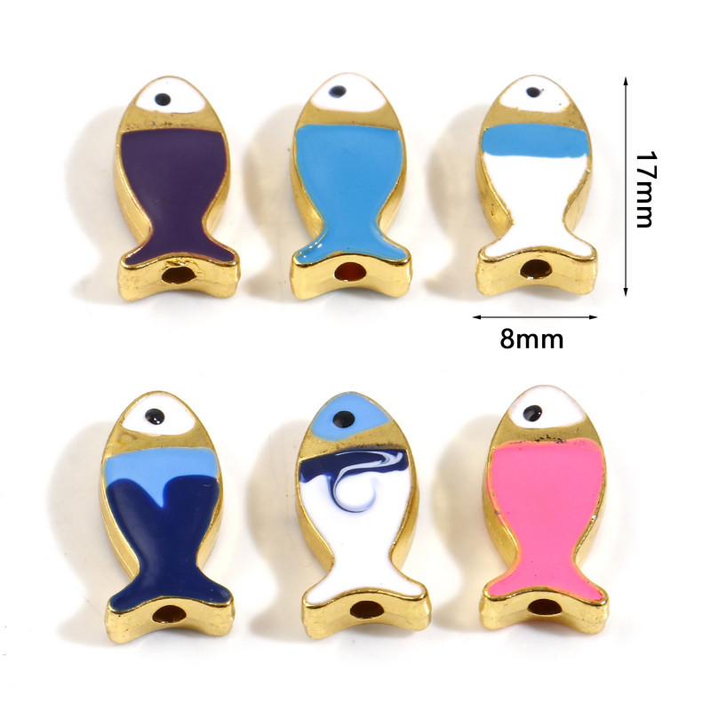 5 vnt Vandenyno papuošalų tarpiklio karoliukai Žuvies karoliukai Daugiaspalviai emalio aukso spalvos karoliukai Moterims „Pasidaryk pats“ papuošalų kūrimo karoliai, 17 mm x 8 mm