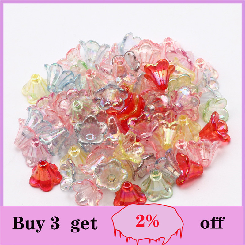 Valikuline värv 50 tk trompeti lille kujuga akrüül vahehelmed käsitsi valmistatud DIY kaelakee käevõru ehete valmistamine õmblemine