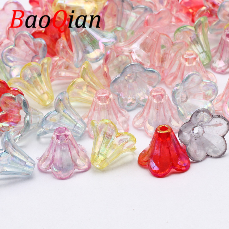 Valikuline värv 50 tk trompeti lille kujuga akrüül vahehelmed käsitsi valmistatud DIY kaelakee käevõru ehete valmistamine õmblemine