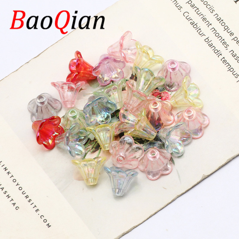 Valikuline värv 50 tk trompeti lille kujuga akrüül vahehelmed käsitsi valmistatud DIY kaelakee käevõru ehete valmistamine õmblemine