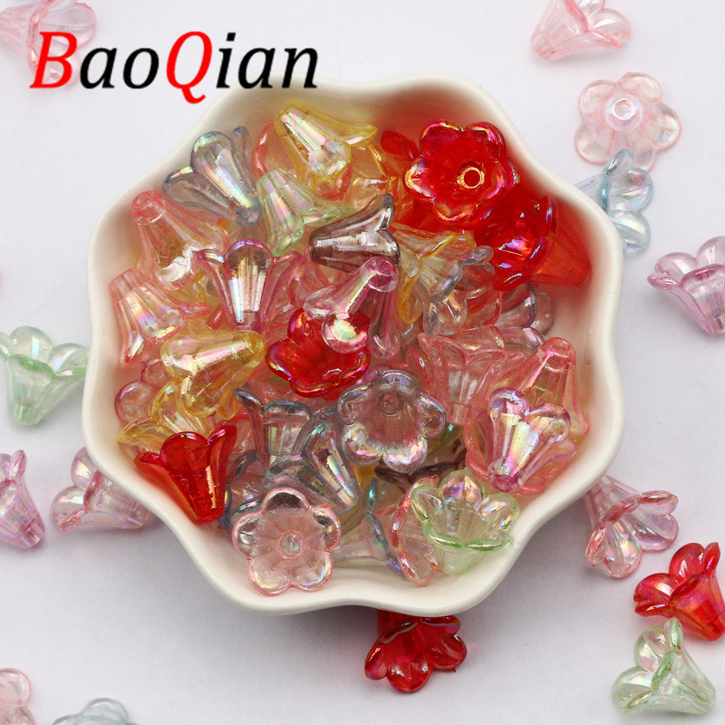 Valikuline värv 50 tk trompeti lille kujuga akrüül vahehelmed käsitsi valmistatud DIY kaelakee käevõru ehete valmistamine õmblemine