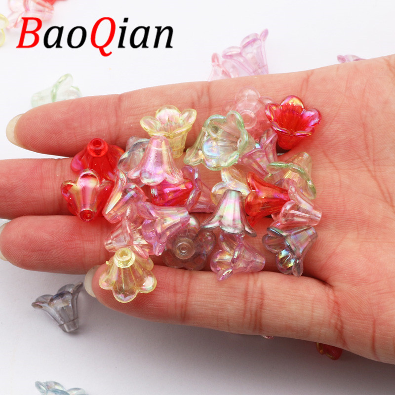 Valikuline värv 50 tk trompeti lille kujuga akrüül vahehelmed käsitsi valmistatud DIY kaelakee käevõru ehete valmistamine õmblemine