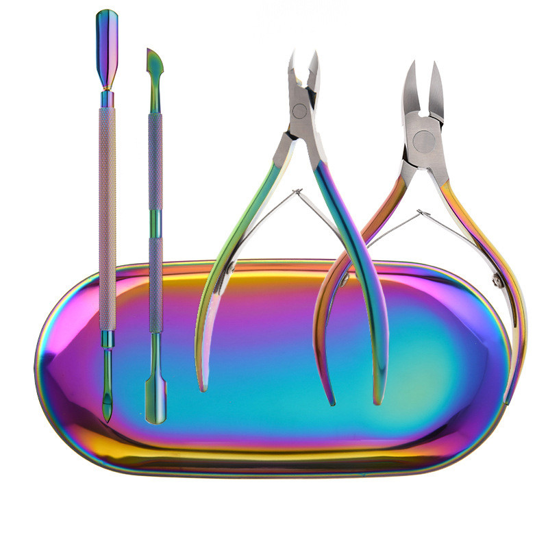 9Pcs/Set Rainbow Stainless Nail Pusher Cuticule Pincet Cutter Trimmer Clipper Scissor Dead Skin Manicure Pedicure Nails Art Tool