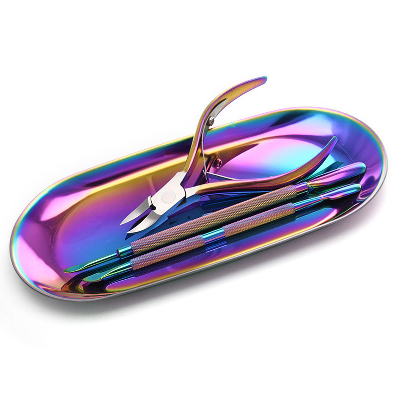 9Pcs/Set Rainbow Stainless Nail Pusher Cuticule Pincet Cutter Trimmer Clipper Scissor Dead Skin Manicure Pedicure Nails Art Tool
