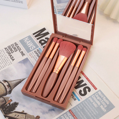 Travel Meigipintslite komplekt peegliga, pehmete harjastega, lahtine tolm, lauvärv, kaasaskantavad meigivahendid, 5 tk/komplekt