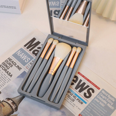 Travel Meigipintslite komplekt peegliga, pehmete harjastega, lahtine tolm, lauvärv, kaasaskantavad meigivahendid, 5 tk/komplekt