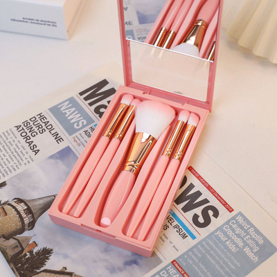 Travel Meigipintslite komplekt peegliga, pehmete harjastega, lahtine tolm, lauvärv, kaasaskantavad meigivahendid, 5 tk/komplekt