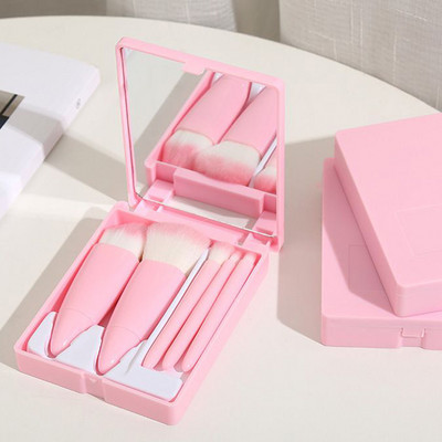 Travel Meigipintslite komplekt peegliga, pehmete harjastega, lahtine tolm, lauvärv, kaasaskantavad meigivahendid, 5 tk/komplekt