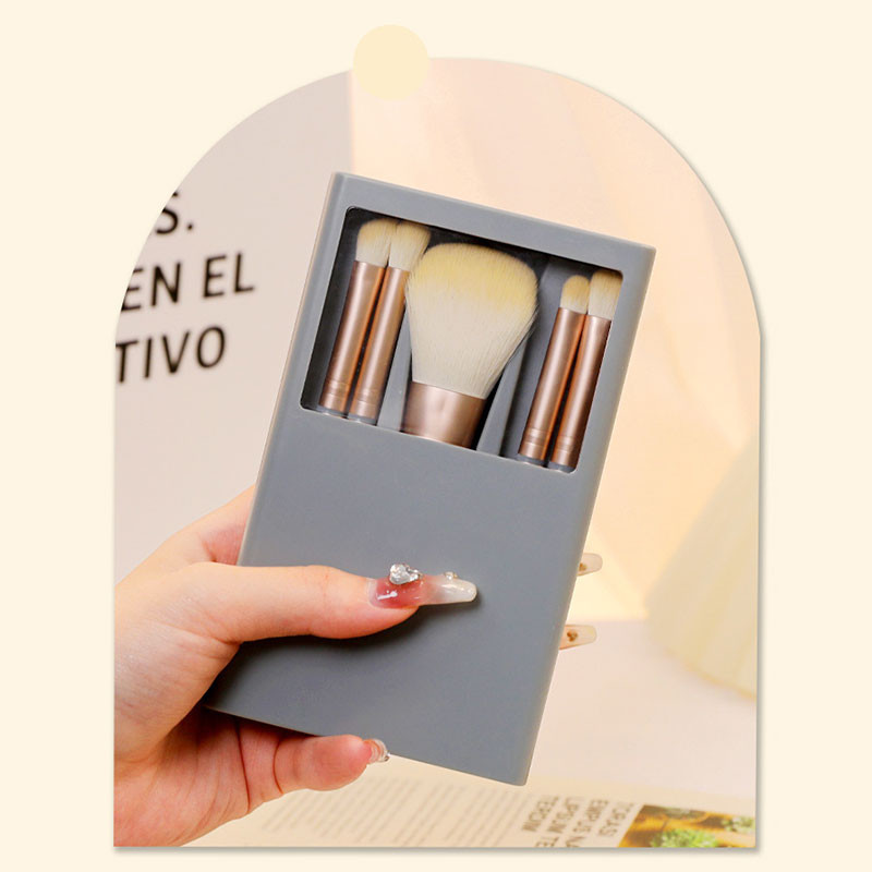 Travel Meigipintslite komplekt peegliga, pehmete harjastega, lahtine tolm, lauvärv, kaasaskantavad meigivahendid, 5 tk/komplekt